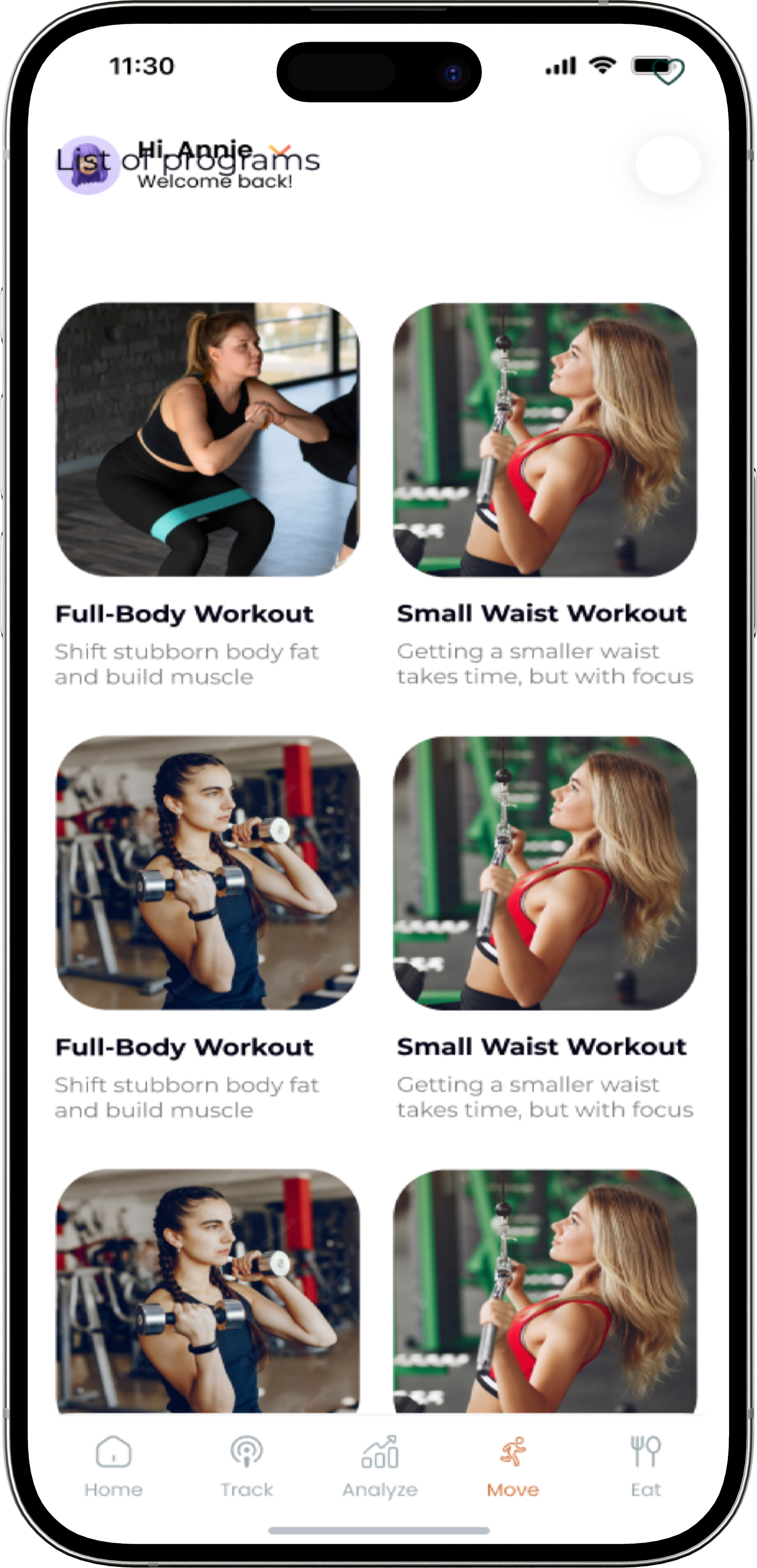 Workouts screen